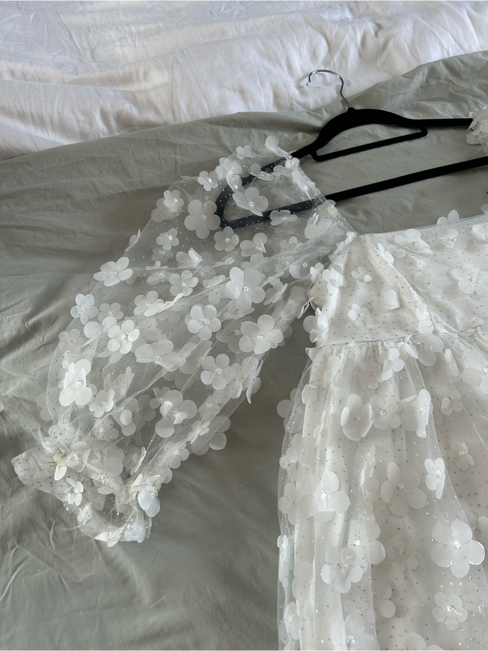 White Floral Appliqué Mini Dress - Picture 6 of 9